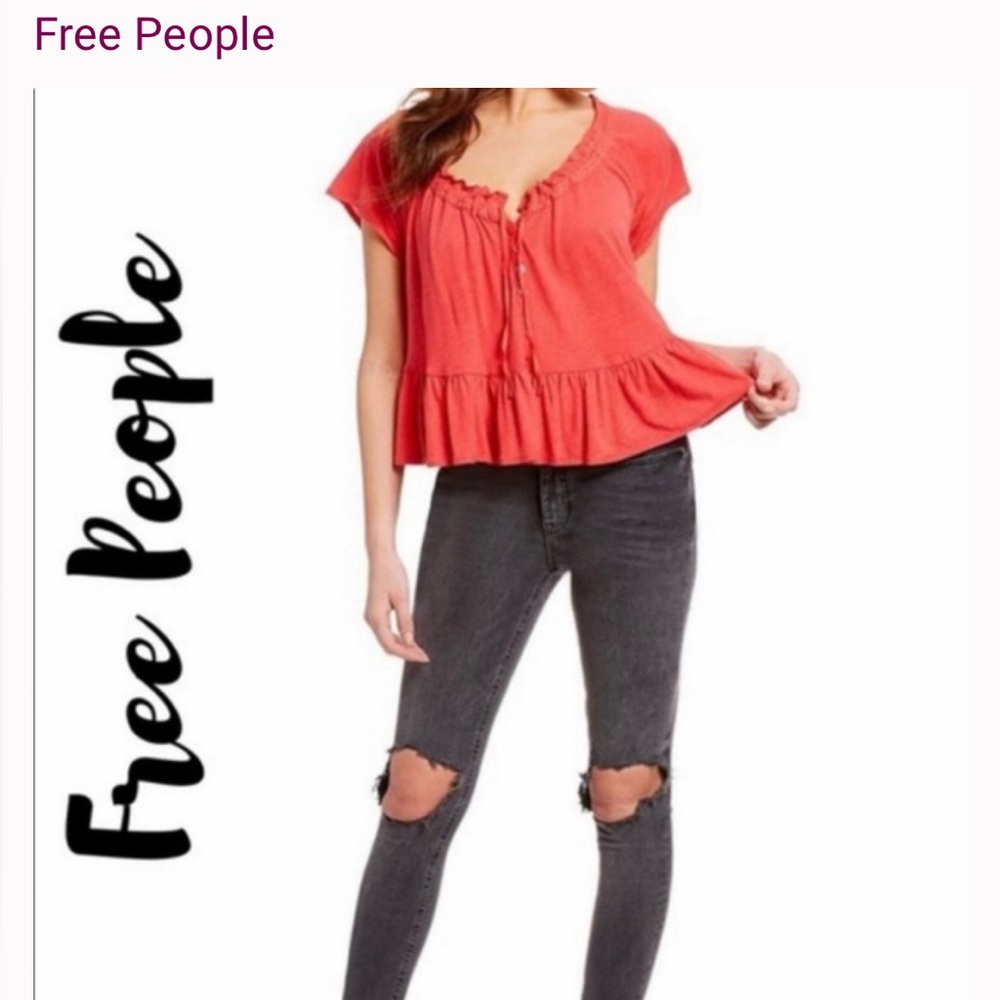 NWT Free People Charlie Coral Ruffle Crop Top M